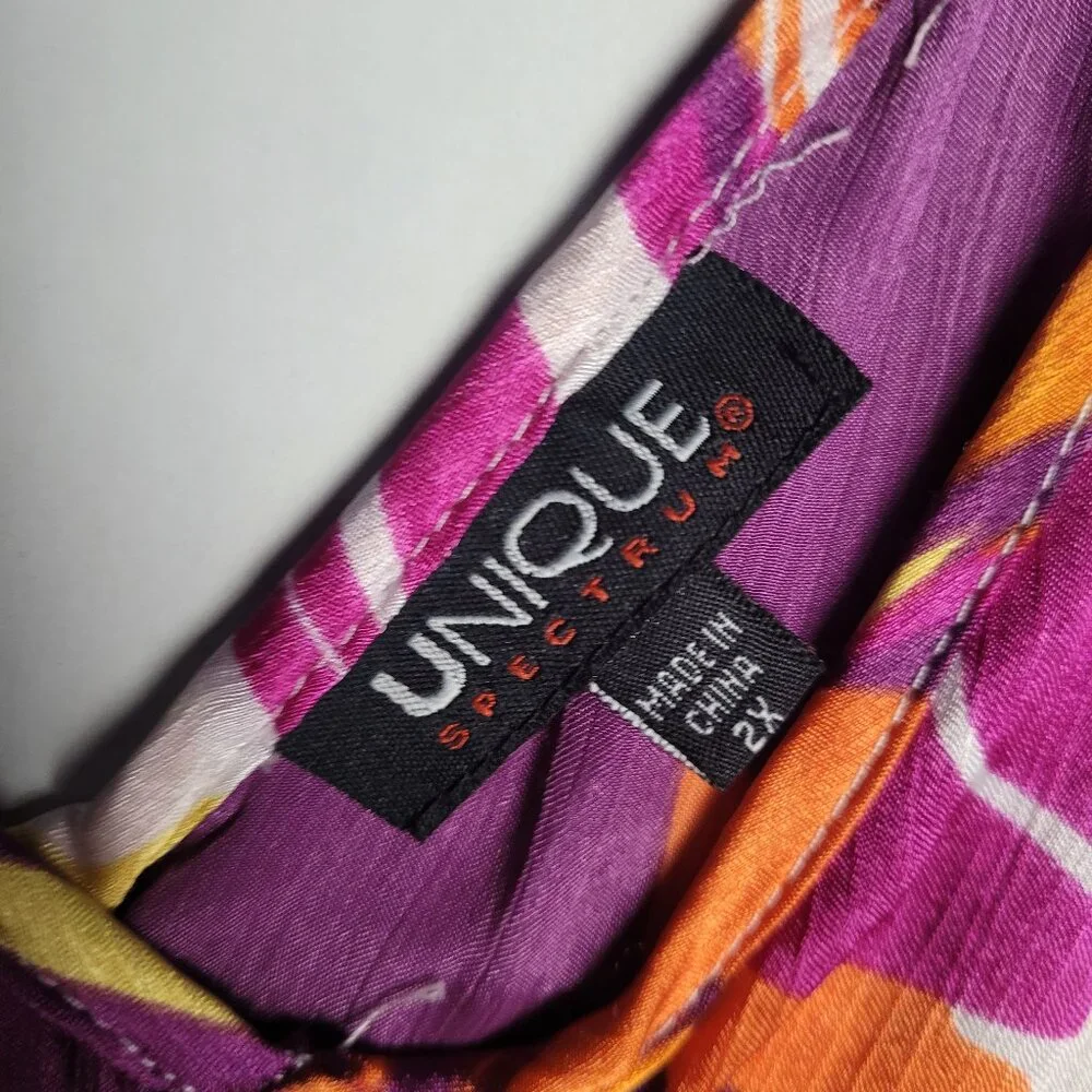 UNIQUE SPECTRUM Orange Floral DRAMATIC Bell Slv X-LITE Tunic 2X - Picture 3 of 3